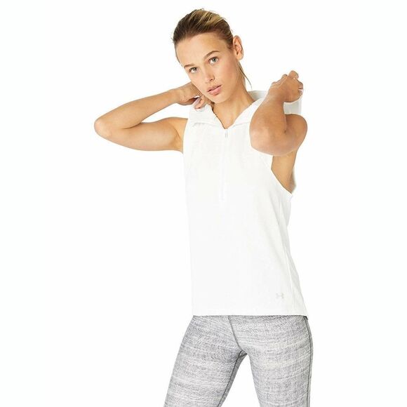 New! UNDER ARMOUR Women's Half Zip Hooded Fleece Active Vest Moisture Wick White - Picture 6 of 7